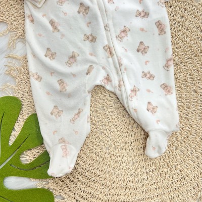 Macacão em Plush com Abertura em Zíper Ursinhas Bebês - Off White